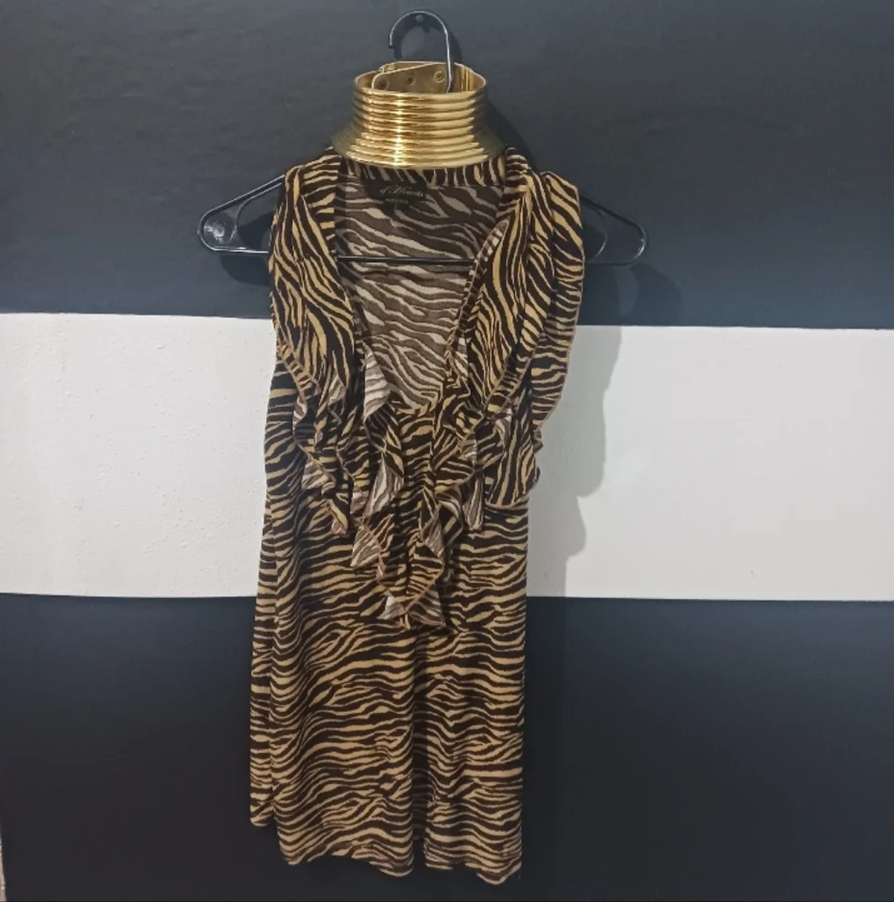 Women Animal printed zebra brown rurales sleveless blouse top - Picture 2 of 8